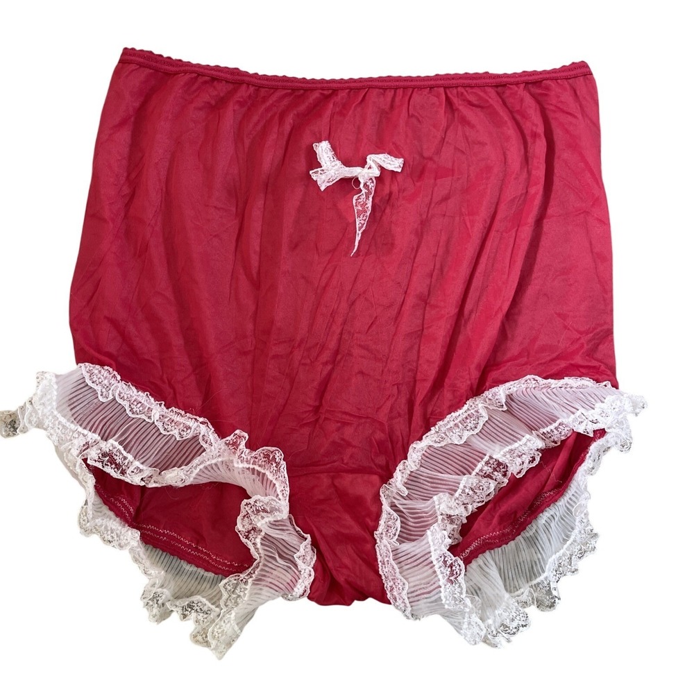 Vtg Bali Panties Bow 2633 Sz 3xl‎ Red Lace Sheer Sissy Ruffle Sexy Babydoll